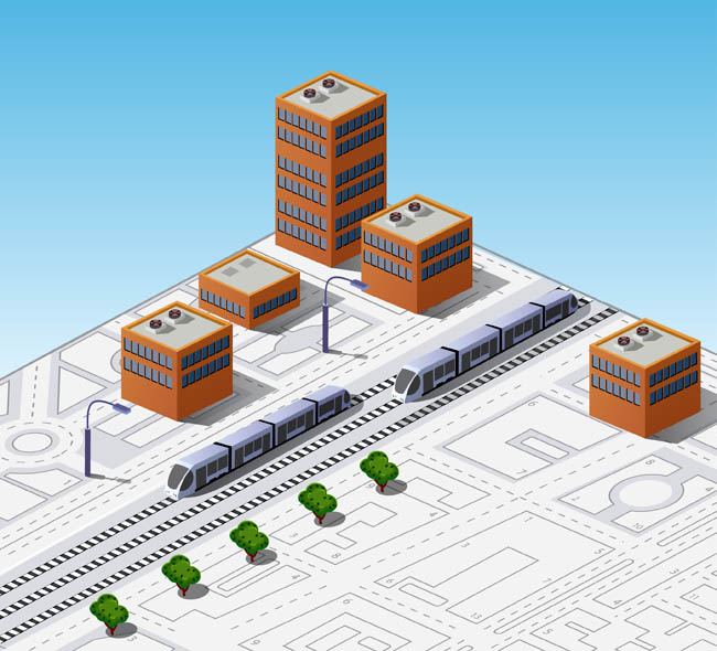 卡通城市高铁建筑图片插图