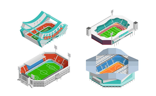 立体大型现代体育场建筑素材矢量插图