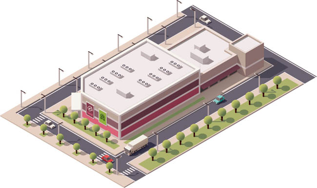 商业楼房建筑模型设计矢量图片插图